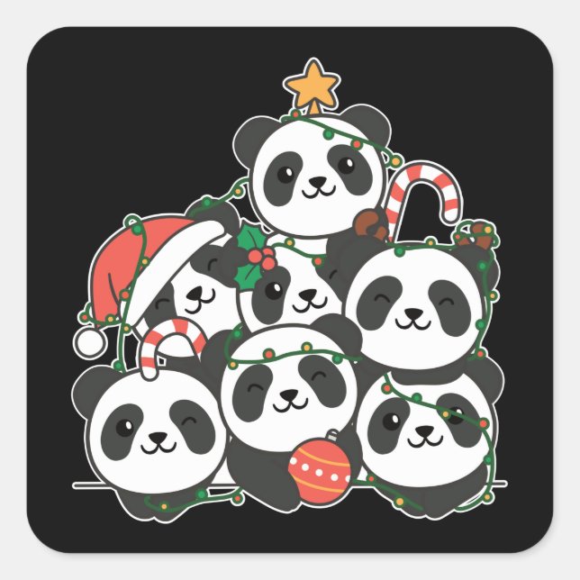 Adesivo Quadrado Panda Natal Árvore Engraçado Natal Animal Natal (Frente)