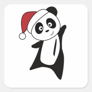 Adesivo Quadrado Panda Natal Neve Animais de inverno Pandas