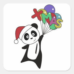 Adesivo Quadrado Panda Natal Neve Animais de inverno Pandas