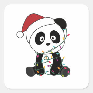 Adesivo Quadrado Panda Natal Neve Animais de inverno Pandas
