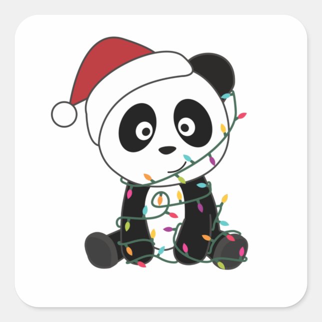 Adesivo Quadrado Panda Natal Neve Animais de inverno Pandas (Frente)