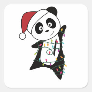 Adesivo Quadrado Panda Natal Neve Animais de inverno Pandas