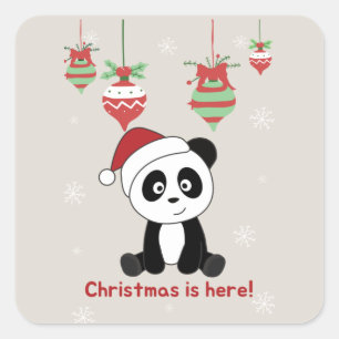 Adesivo Quadrado Panda Natal Neve Animais de inverno Praça Pandas