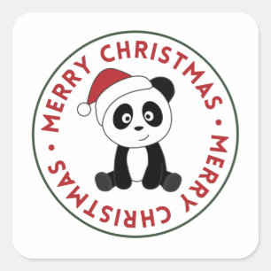 Adesivo Quadrado Panda Natal Neve Animais de inverno Praça Pandas