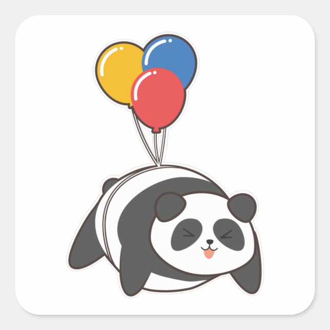 Adesivo Quadrado Panda no aniversário com Ballon (Frente)