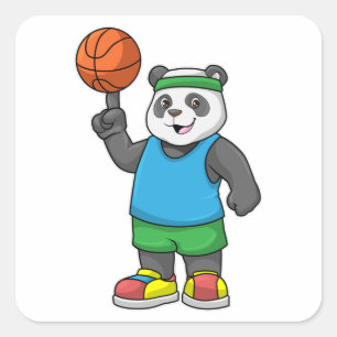 Adesivo Quadrado Panda no Esporte com Basquete