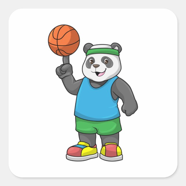 Adesivo Quadrado Panda no Esporte com Basquete (Frente)