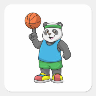 Adesivo Quadrado Panda no Esporte com Basquete