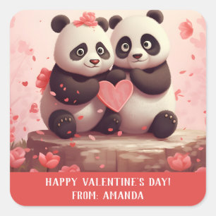 Adesivo Quadrado Panda Personalizado Fofo para o Dia dos Namorados