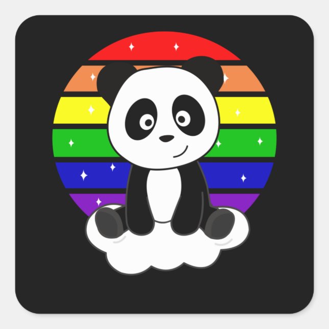 Adesivo Quadrado Panda Rainbow Glitter Kawaii Pandas Colorido (Frente)