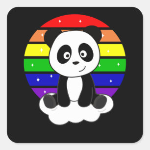 Adesivo Quadrado Panda Rainbow Glitter Kawaii Pandas Colorido