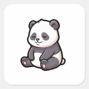 Adesivo Quadrado Panda Sonolento – Ilustração Kawaii Fofa