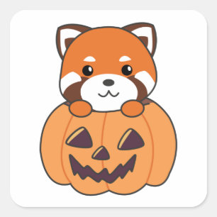 Adesivo Quadrado Panda Vermelha Em Pumpkin Cute Pandas Happy Hallow