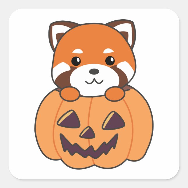 Adesivo Quadrado Panda Vermelha Em Pumpkin Cute Pandas Happy Hallow (Frente)