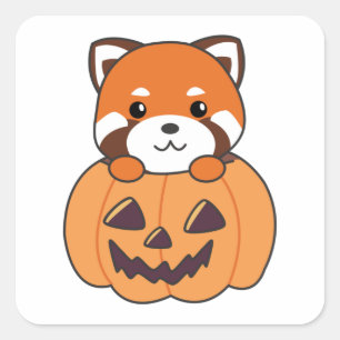 Adesivo Quadrado Panda Vermelha Em Pumpkin Cute Pandas Happy Hallow