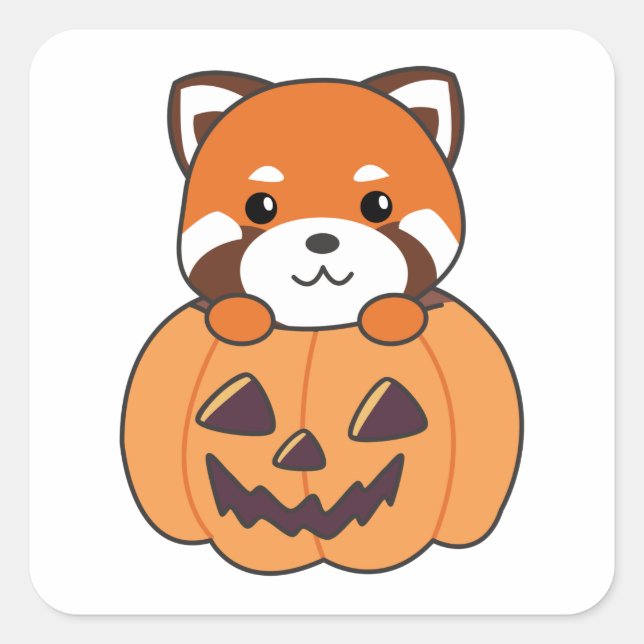 Adesivo Quadrado Panda Vermelha Em Pumpkin Cute Pandas Happy Hallow (Frente)