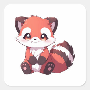 Adesivo Quadrado  panda vermelho fofo