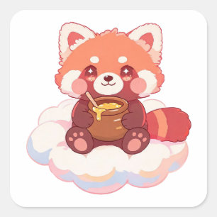 Adesivo Quadrado Panda Vermelho Fofo
