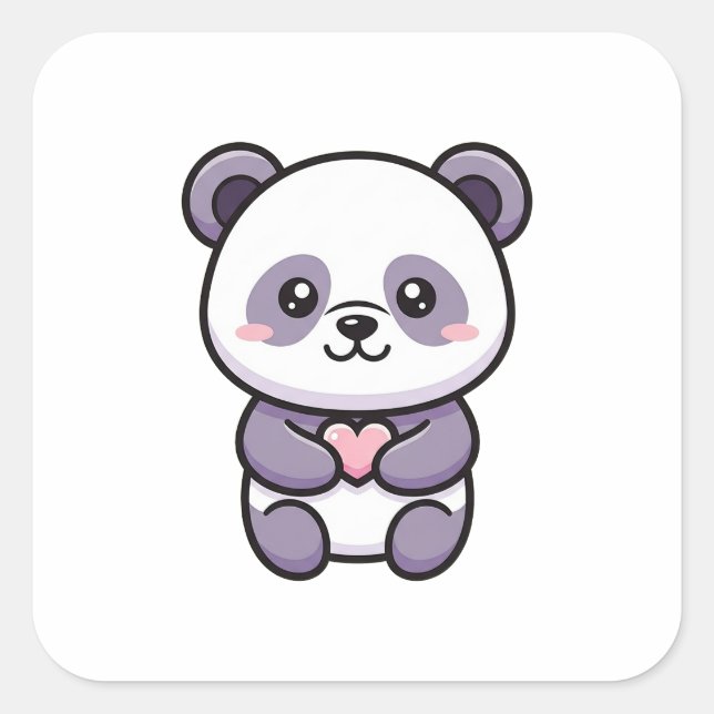 Adesivo Quadrado Panda with Heart – Cute Whimsical Illustration (Frente)