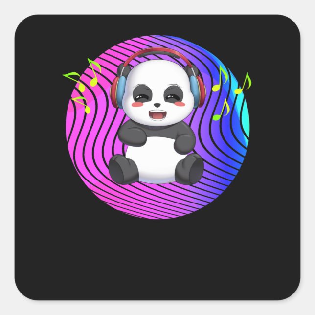 Adesivo Quadrado Panda with music headphones DJ (Frente)