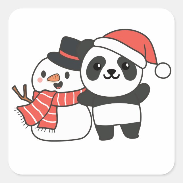 Adesivo Quadrado Panda With Snowman In Winter For Christmas Square  (Frente)