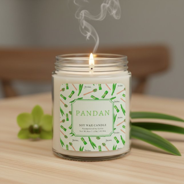 Adesivo Quadrado Pandan Soy Wax Candle Custom Sticker (Criador carregado)
