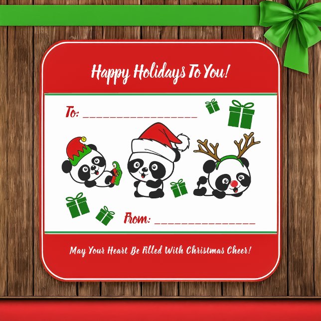 Adesivo Quadrado Pandas de Natal Personalizadas (Criador carregado)