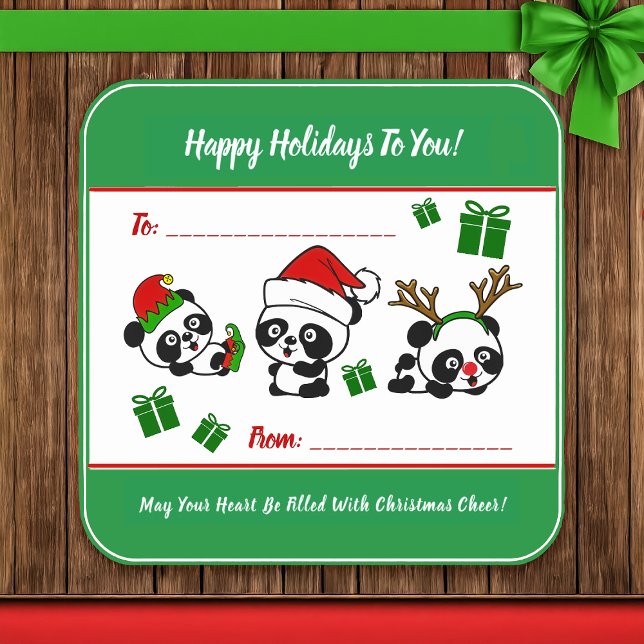 Adesivo Quadrado Pandas de Natal Personalizadas (Criador carregado)