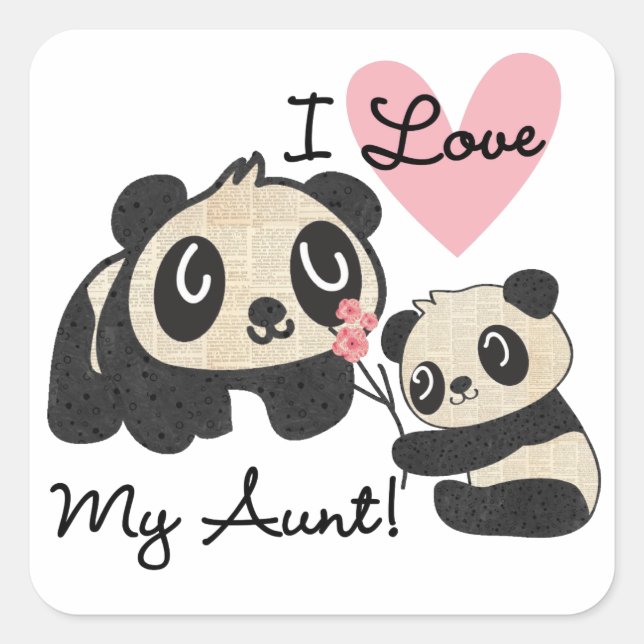 Adesivo Quadrado Pandas I Love My tia (Frente)