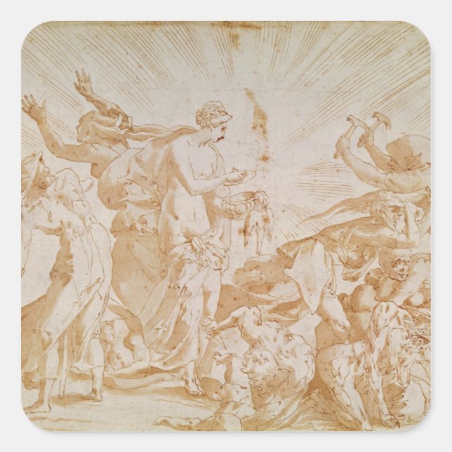 Adesivo Quadrado Pandora abrindo a caixa (Frente)