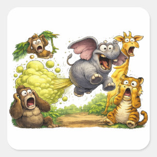 Adesivo Quadrado Pânico na Selva Elefante Cartoon Pum