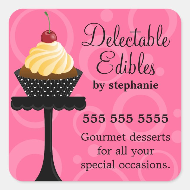 Adesivo Quadrado Panificação de Cupcakes de Vanilla Cherry (Frente)