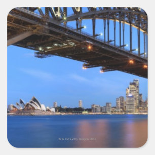 Adesivo Quadrado Panorama da ponte de porto de Sydney, ópera de