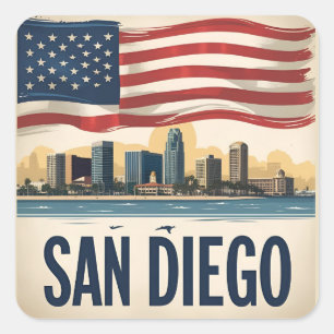 Adesivo Quadrado Panorama de San Diego Califórnia–Arte de Paisagem 