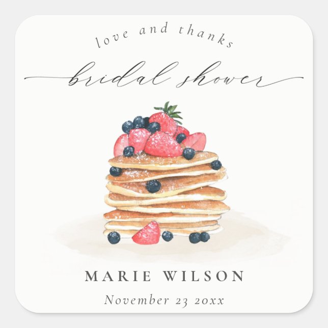 Adesivo Quadrado Panqueca De Frutas Rústica Fofa Aquarela Chá de Be (Frente)