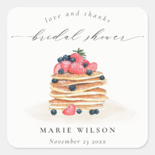Adesivo Quadrado Panqueca De Frutas Rústica Fofa Aquarela Chá De No