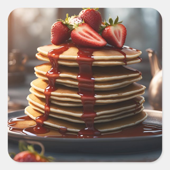 Adesivo Quadrado Panquecas com Morangos (Frente)