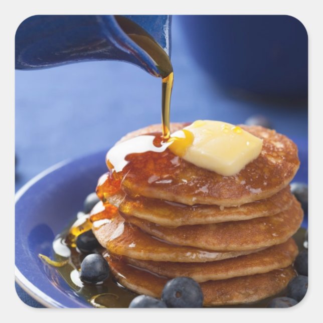 Adesivo Quadrado Panquecas com xarope e mirtilo (Frente)