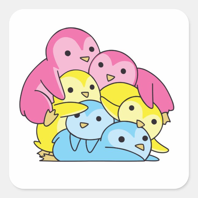 Adesivo Quadrado Pansexual Flag Pride Lgbtq Cute Penguin (Frente)