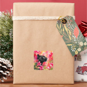 Adesivo Quadrado Pantera Negra Selvagem Floral Selvagem Elegante
