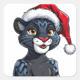 Adesivo Quadrado Pantera Negra Usando Chapéu de Natal