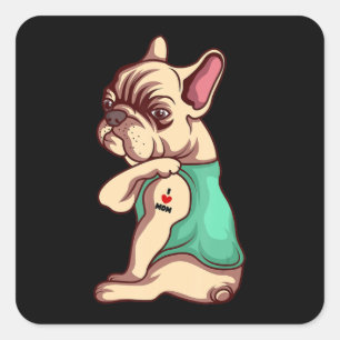 Adesivo Quadrado Pão Cão  Bulhdog Francês Legal Eu Adoro A Tatua