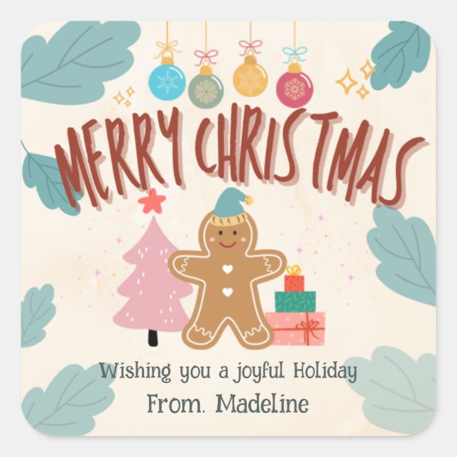 Adesivo Quadrado Pão de gengibre bonito de Natal (Frente)