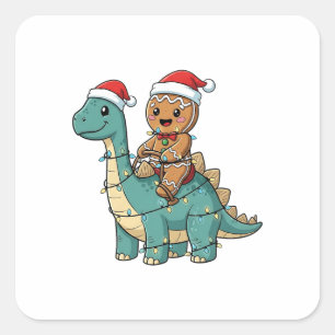 Adesivo Quadrado Pão de gengibre montando um dinossauro Natal Papai