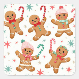 Adesivo Quadrado Pão de Natal Homens Segurando Canas Doces