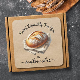 Adesivo Quadrado Pão Sourdough Vintage Assado por VOCÊ