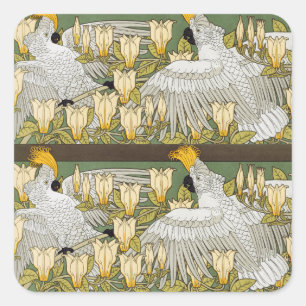 Adesivo Quadrado Papagaio Cacatua Verde Salvia Vintage Arte Magnóli