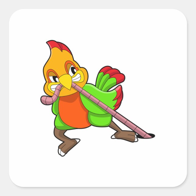 Adesivo Quadrado Papagaio com verme (Frente)