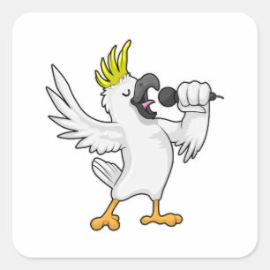 Adesivo Quadrado Papagaio como Cantor com Microfone