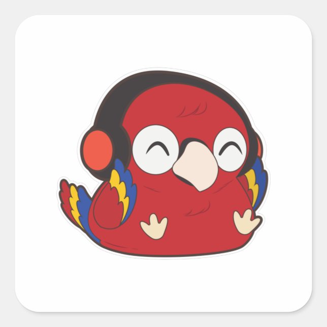 Adesivo Quadrado Papagaio - Música com fone de ouvido (Frente)